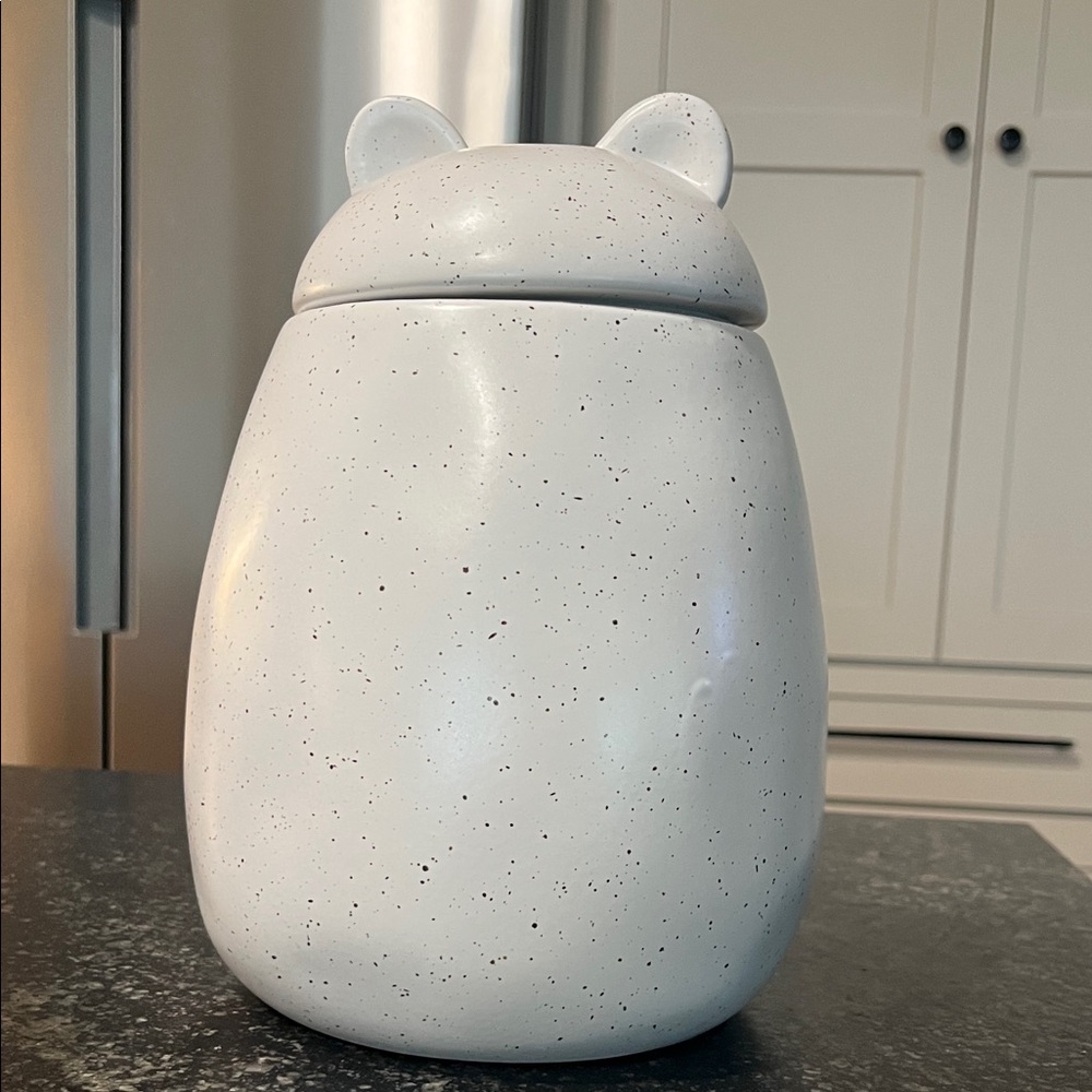 Speckled White Ceramic Cat Jar